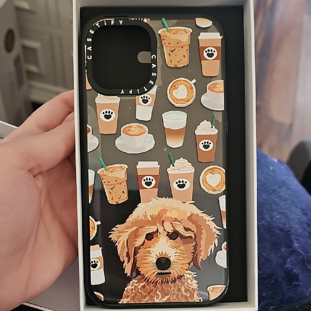 Casetify Coffee and Dog Pattern Phone Case - Black and Tan